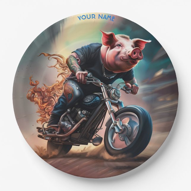 Plato De Papel Fantasy Cute Pig Riing Bike (Anverso)
