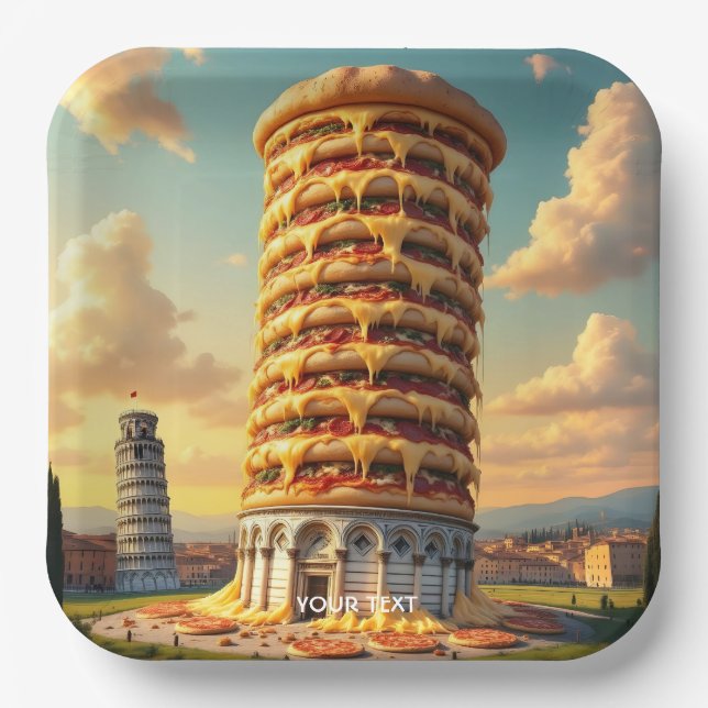 Plato De Papel Fantasy Cute Pisa Tower Pizza (Anverso)