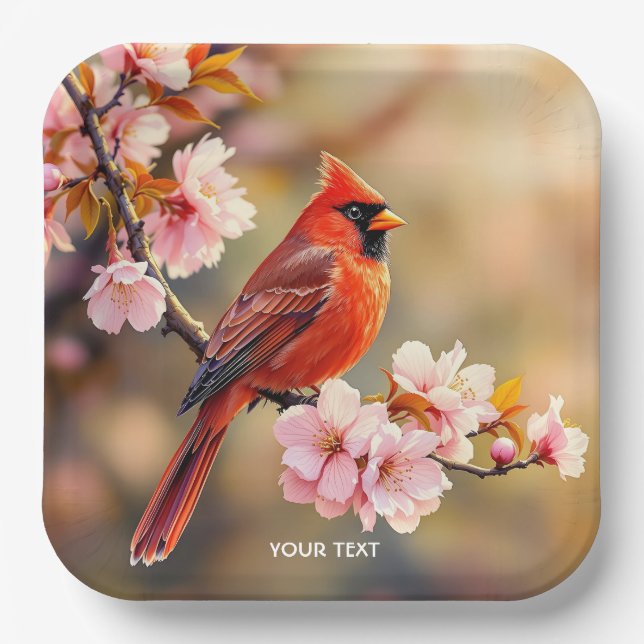 Plato De Papel Fantasy Cute Red Bird Cherry (Anverso)