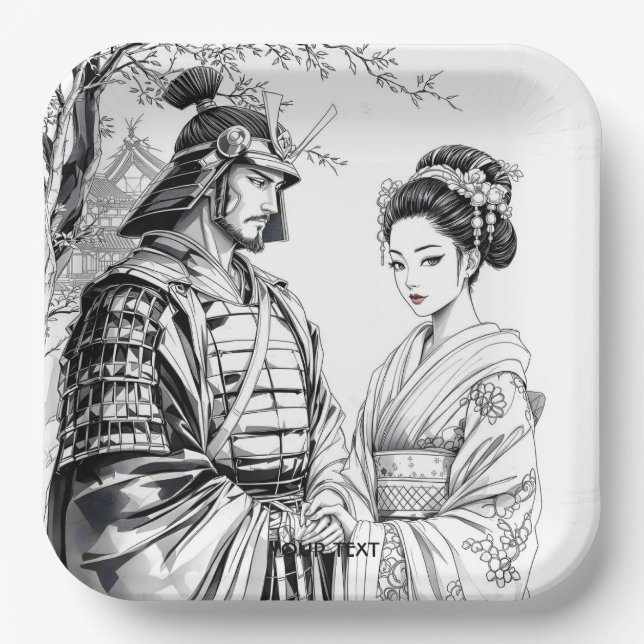 Plato De Papel Fantasy Cute Samurai Geisha Lápiz (Anverso)