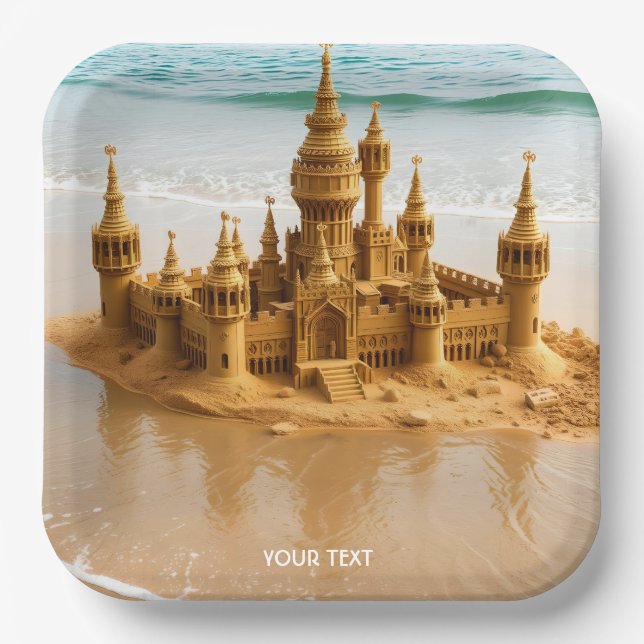 Plato De Papel Fantasy Cute Sand Castle Beach (Anverso)