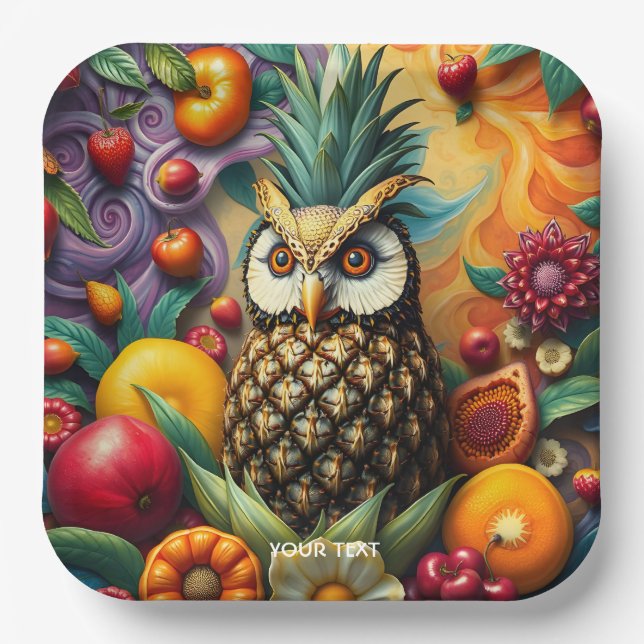 Plato De Papel Fantasy Cute Serene Pineapple Owl (Anverso)