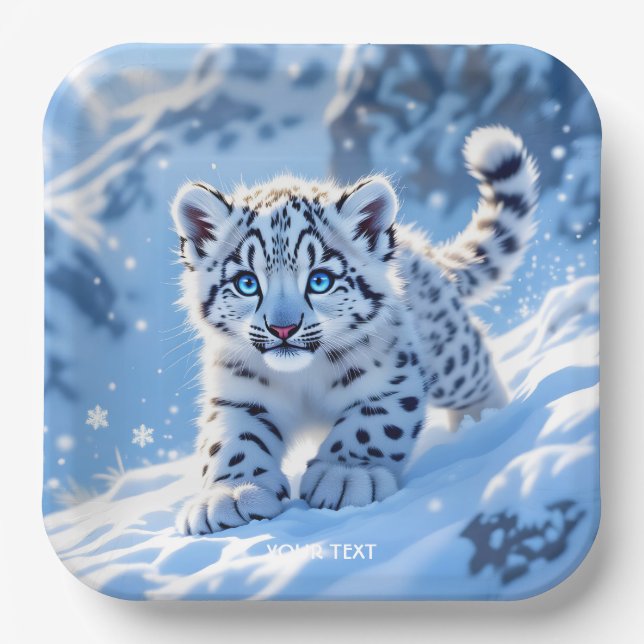 Plato De Papel Fantasy Cute Snow Baby Leopard (Anverso)
