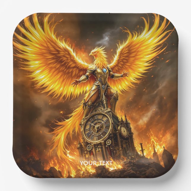 Plato De Papel Fantasy Cute Steampunk Flames Phoenix (Anverso)
