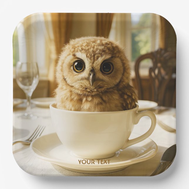 Plato De Papel Fantasy Cute Tea Owl Baby (Anverso)