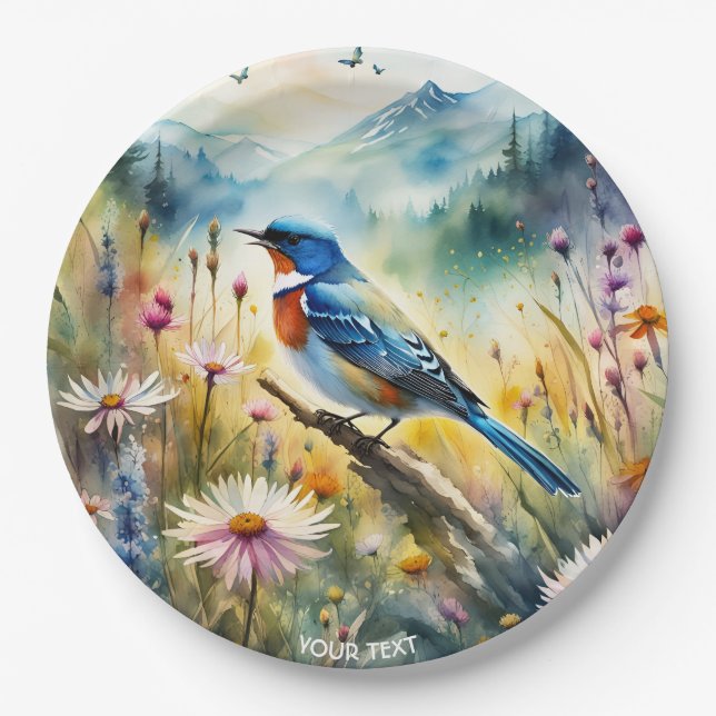 Plato De Papel Fantasy Cute Vivid Bird Watercolor Paisaje (Anverso)
