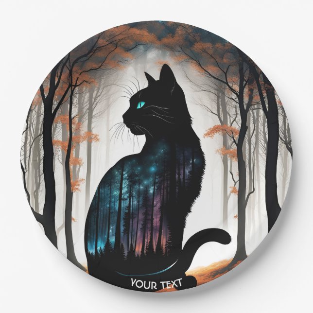 Plato De Papel Fantasy Cute Vivid Black Cat Forest (Anverso)