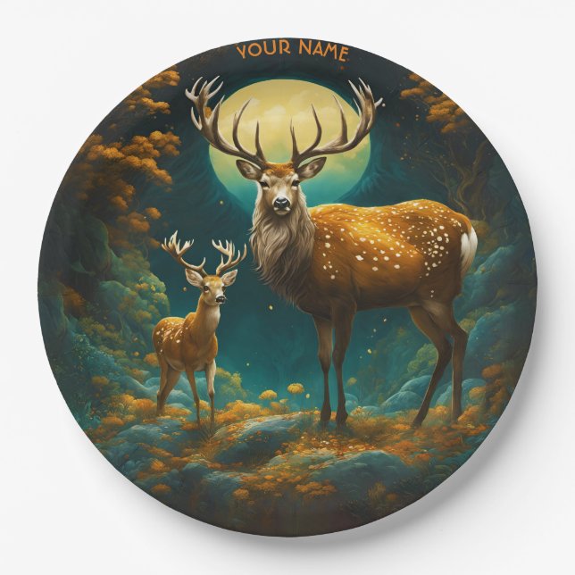 Plato De Papel Fantasy Cute Vivid Majestic Deer Forest (Anverso)