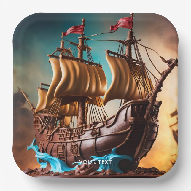 Plato De Papel Fantasy Cute Vivid Pirate Ship Cake (Anverso)