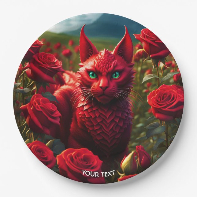 Plato De Papel Fantasy Cute Vivid Red Cat Dragon (Anverso)