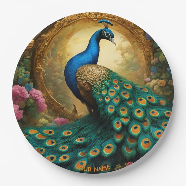 Plato De Papel Fantasy Cute Vivid Romantic Peacock Retrato (Anverso)