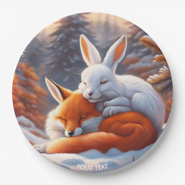 Plato De Papel Fantasy Cute Vivid Sleeping Fox Hare (Anverso)