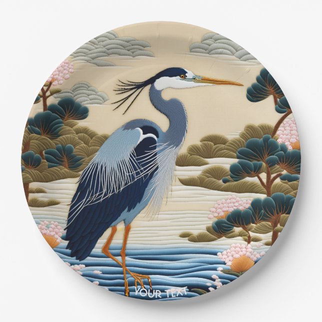Plato De Papel Fantasy Cute Viviente Heron Blue japonés (Anverso)