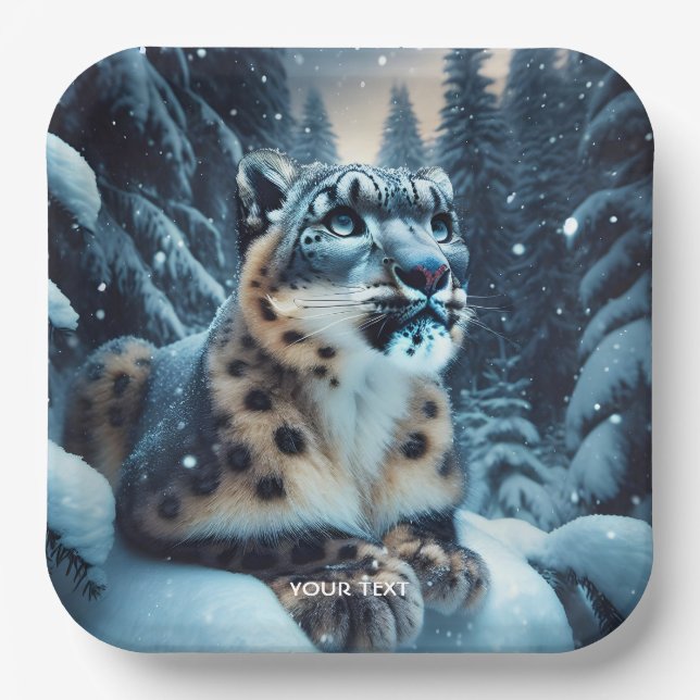 Plato De Papel Fantasy Cute Winter Snow Leopard (Anverso)