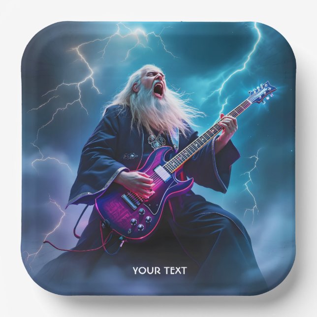 Plato De Papel Fantasy Cute Wizard Jugando guitarra (Anverso)