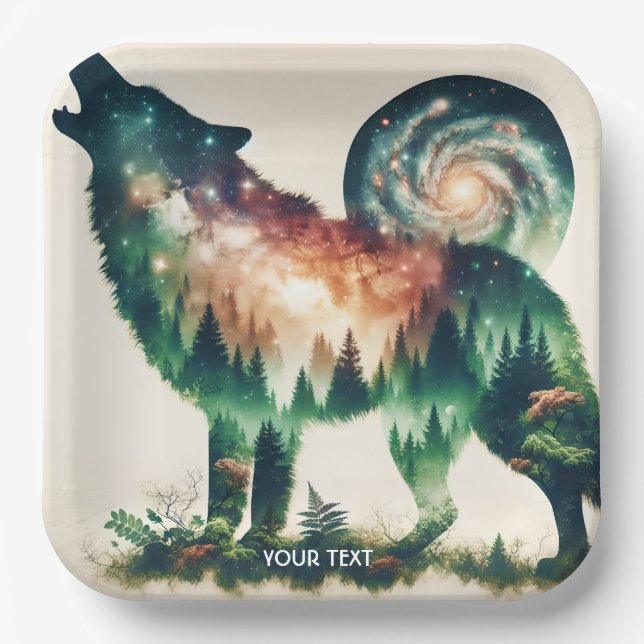 Plato De Papel Fantasy Cute Wolf Doble exposición (Anverso)