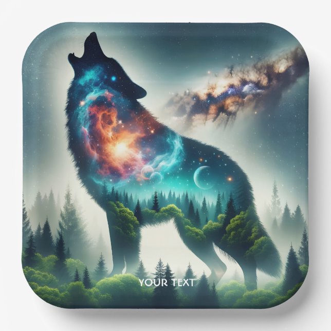 Plato De Papel Fantasy Cute Wolf Forest Space (Anverso)