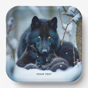 Plato De Papel Fantasy Cute Wolf Two Pups