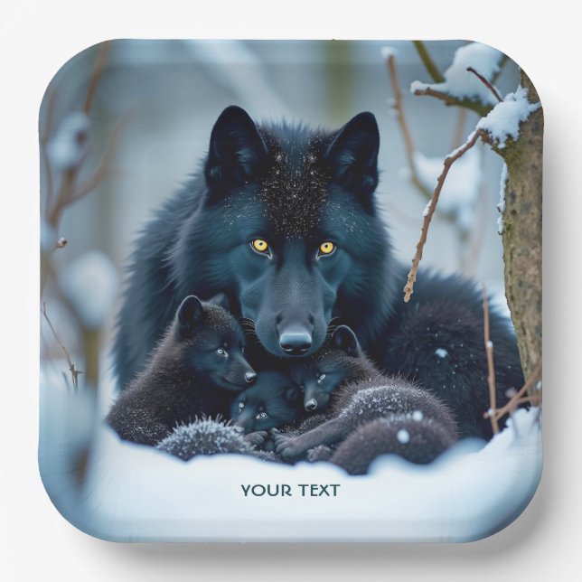 Plato De Papel Fantasy Cute Wolf Two Pups (Anverso)