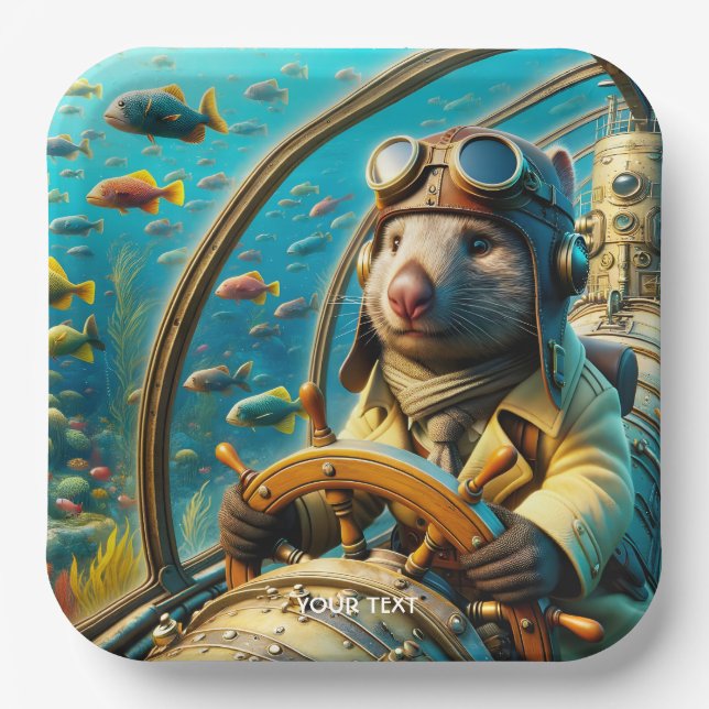 Plato De Papel Fantasy Cute Wombat Pilot Subacuático (Anverso)