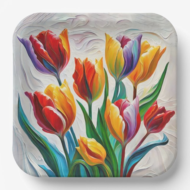 Plato De Papel Fantasy Rainbow Tulip Bouquet (Anverso)