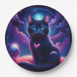 Plato De Papel Fantasy Scene Black Kitten Beautiful Blue Eyes