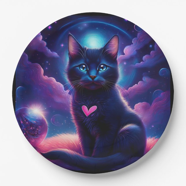 Plato De Papel Fantasy Scene Black Kitten Beautiful Blue Eyes (Anverso)