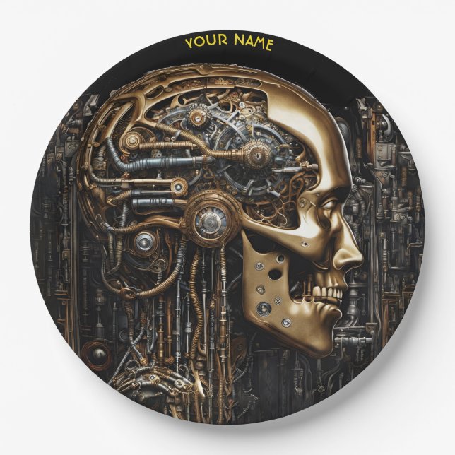 Plato De Papel Fantasy Steampunk Cyborg Brain (Anverso)