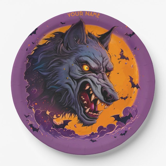Plato De Papel Fantasy Werewolf Moon Halloween (Anverso)