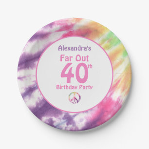 Plato De Papel Far Out 40.º Groovy Tie Dye Nacimiento Fiesta
