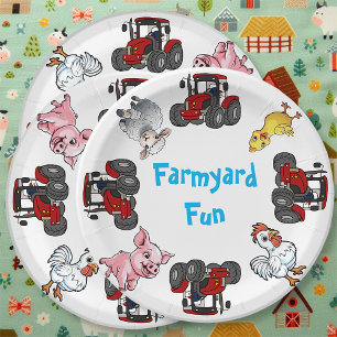 Plato De Papel Farm Animals and Red Tractor Fun Birthday