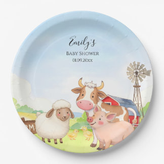 Plato De Papel Farm Animals Baby Shower Paper Plates