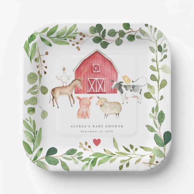 Plato De Papel Farm Animals Baby Shower Paper Plates (Anverso)