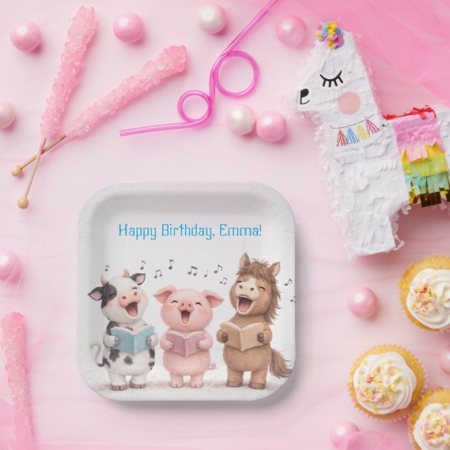 Plato De Papel Farm Animals Band Birthday (Fiesta)