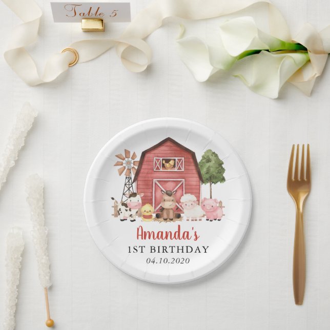 Plato De Papel Farm Animals, Cute Animals, Barn, First Birthday (Boda)