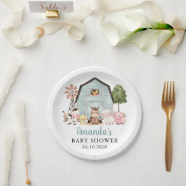 Plato De Papel Farm Animals, Cute Animals, Blue Barn, Baby Shower