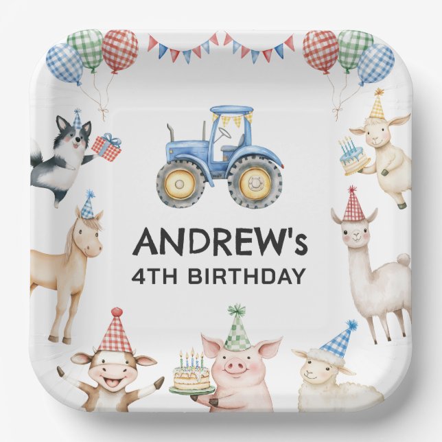 Plato De Papel Farm Animals Kids Birthday Party Paper Plates (Anverso)