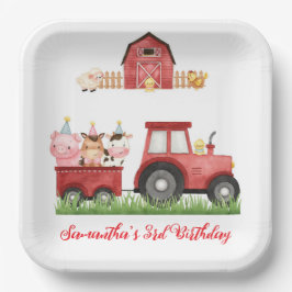 Plato De Papel Farm Animals Red Boy Barnyard Birthday Party