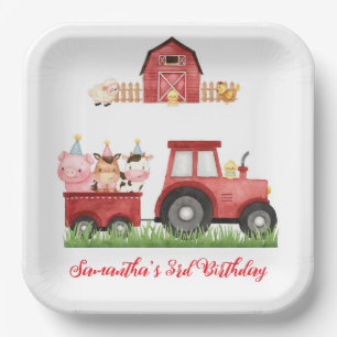 Plato De Papel Farm Animals Red Boy Barnyard Birthday Party