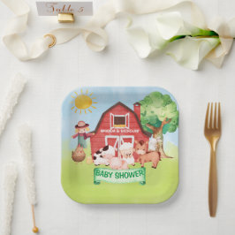 Plato De Papel Farm Cute Animals Greenery Baby Shower