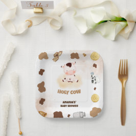 Plato De Papel Farm Holy Cow Baby Shower