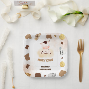 Plato De Papel Farm Holy Cow Baby Shower