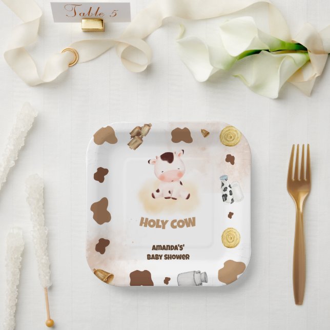 Plato De Papel Farm Holy Cow Baby Shower (Boda)