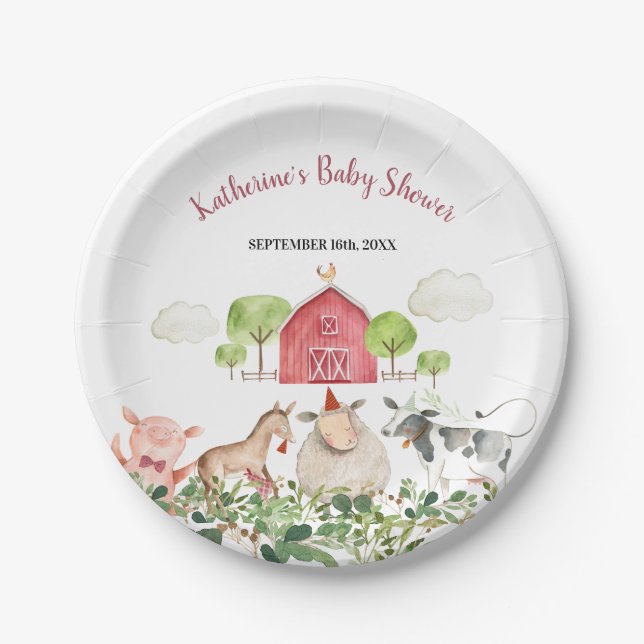 Plato De Papel Farm House Animals Barnyard Birthday Baby Shower (Anverso)