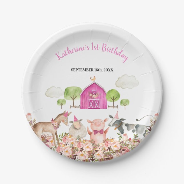 Plato De Papel Farm House Animals Barnyard Birthday Baby Shower (Anverso)