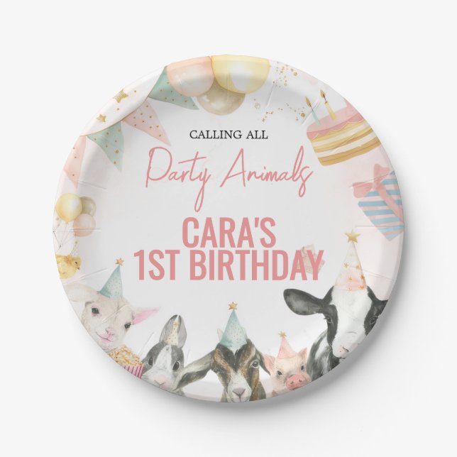 Plato De Papel Farm Party Animals Birthday Party (Anverso)