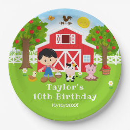 Plato De Papel Farm Red Barn Black Hair Boy Birday Party