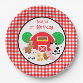 Plato De Papel Farm Themed Red Gingham Birthday Paper Plates