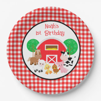 Plato De Papel Farm Themed Red Gingham Birthday Paper Plates