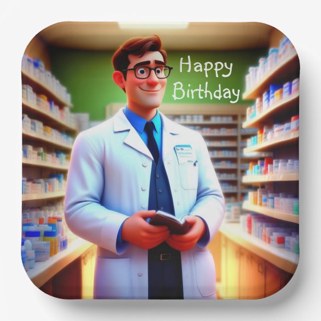 Plato De Papel Farmacéutico de cumpleaños feliz (Anverso)